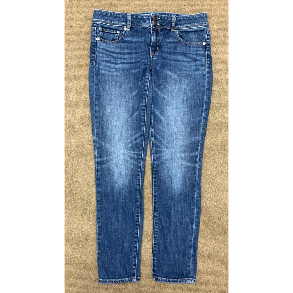 American Eagle Jeans Womens 8 Low Rise Skinny Stacked Button Stretch Y2K Denim